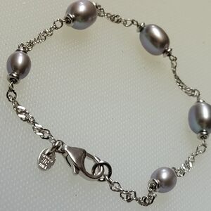 Vintage Authentic .925 Honora Tahitian Gray Pearl Bracelet, 7.5"